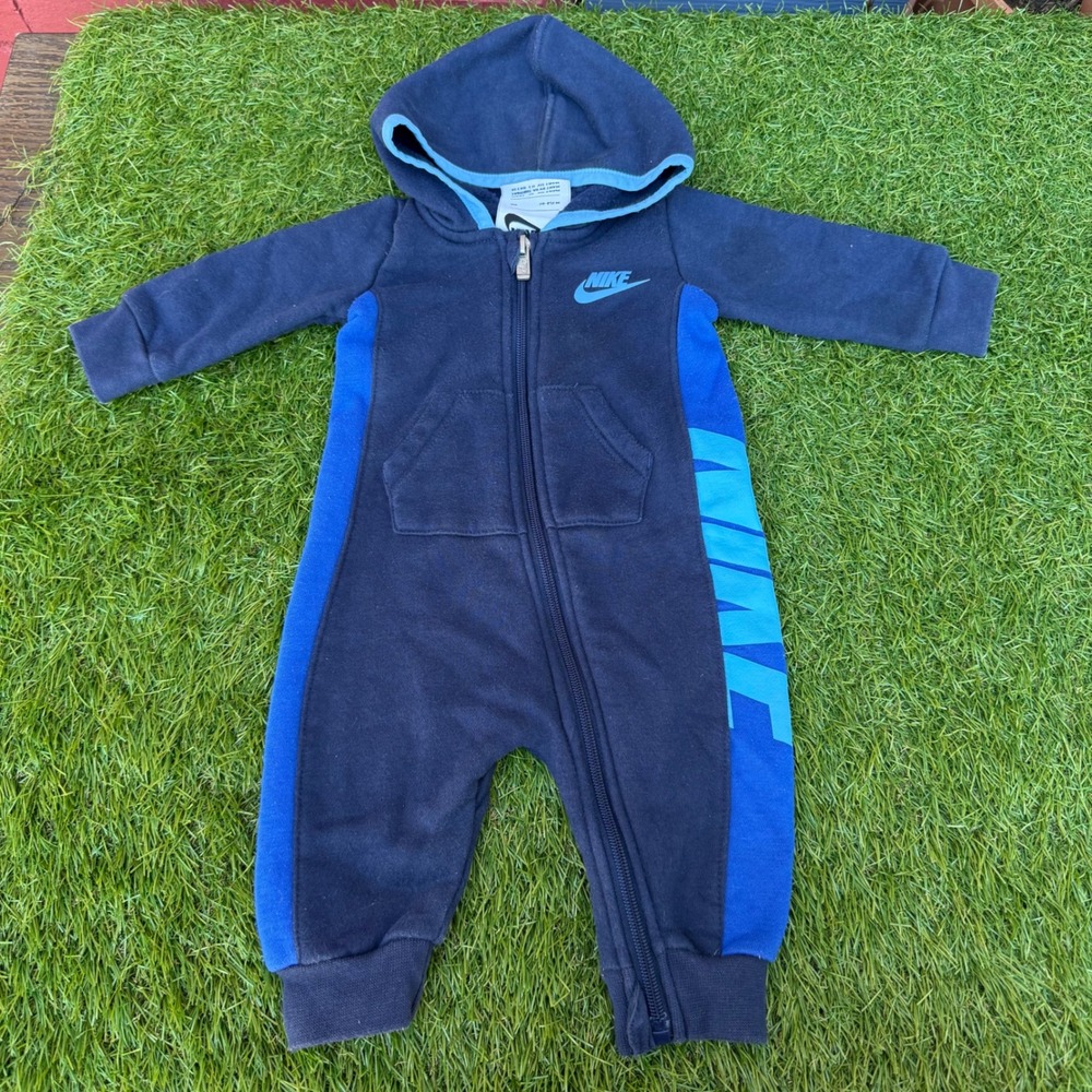 Vtg Nike Romper One Piece Suit Infant Size 3M‎ Zip Hooded Spellout Streetwear